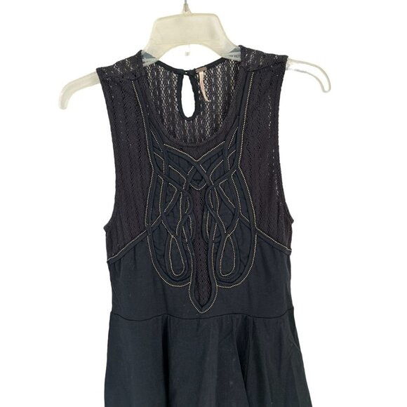 Free People Embroidered Top Blouse Cotton Spandex Peplum Lace Black - Picture 5 of 8